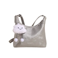 Bolso de hombro de PU gris perla minimalista con colgante de nube blanca y cremallera - Plateado con colgante