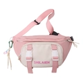Riñonera minimalista de nailon rosa y beige con correa ajustable y mosquetones - Rosa y Blanco