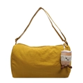 Mustard yellow canvas crossbody boston bag with wide strap and cute plush charm - Yellow (With Charm)