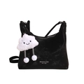 Bolso bandolera minimalista de PU negro con textura de terciopelo y colgante de nube - Verde con Colgante