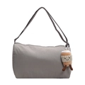 Gray nylon crossbody bag with adjustable strap and cute coffee cup plush charm accessory - Grey (With Pendant)