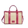 Sac bandoulière en paille et cuir fuchsia avec bandoulière amovible réglable - rose vif