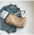 Minimalist beige nylon crossbody bag with adjustable wide strap and streamlined design - Khaki (Without Pendant)