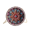Round mandala crossbody bag with colorful floral patterns and pearl chain strap - Blue