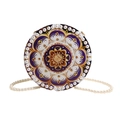 Round hard-shell purse with purple mandala print and white faux pearl chain strap - White