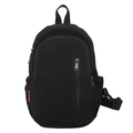 Minimalistische schwarze Canvas Umhängetasche mit Reißverschlüssen und orangefarbenem Etikett - Schwarz