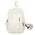 Schicke beige Canvas-Umhängetasche mit Reißverschlusstaschen und orangefarbenem Etikett - Weiß