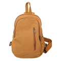 Minimalist canvas crossbody bag in mustard yellow finish with adjustable shoulder strap - Brown