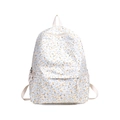 Casual nylon backpack featuring vintage yellow and blue floral patterns with adjustable straps - Yellow