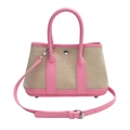 Gartentasche aus rosa Leder und beige Leinwand mit verstellbarem Schultergurt - Rosa