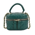 Mini borsa in pelle PU verde scuro trapuntata con manico e tracolla a catena d'oro - Verde