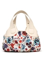 Minimalist summer handbag with colorful Sugar Skull floral pattern and white handles - Off-white