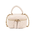 Elegant cream quilted PU leather small square handbag with golden chain strap - White