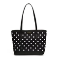 Bolso tote clásico de lunares blancos y negros con asas y base de cuero negro de primera - Negro