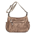 Borsa a tracolla minimalista in pelle PU marrone con chiusure lampo e tasche laterali - Marrone