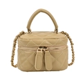 Elegant olive green quilted PU leather mini handbag with gold chain strap and dual zippers - Khaki