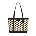 Bolso tote con estampado de lunares con asas de piel sintética negra y placa dorada central - Blanco