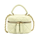 Mini light green quilted PU leather handbag with chain strap and double zipper detail - Light Green