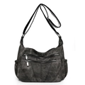 Borsa a tracolla vintage in tela lavata grigio scuro con tasche multiple a zip - Nero