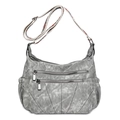 Borsa a tracolla grigia in PU da donna con tasche multiple e tracolla ricamata - Grigio