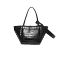 Schicke schwarze Handtasche aus PU-Leder mit Krokoprägung und goldenen Metallschnallen - Schwarz