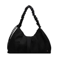 Borsa a spalla in nylon nero plissettato con dettagli intrecciati e manico elastico - Nero