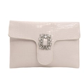 Elegant cream PU leather envelope clutch with crocodile pattern and rhinestone buckle - White