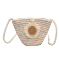 Sommerliche gewebte Umhängetasche mit bunten Nähten, Sonnenblume und Perlenverschluss - Gänseblümchen-Stil (Muster 2 Weiß) / Weiß