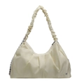Elegante borsa a spalla bianco latte in tessuto morbido con dettaglio a scacchi laterale - Bianco Sporco