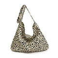 Minimalist summer shoulder bag featuring bold black leopard print on canvas material - Leopard White