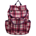 Trendiger Nylon-Rucksack mit Karomuster, lila Akzenten und funktionalen Außentaschen - Rot