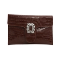 Chic brown crocodile pattern PU leather clutch bag with a sparkling crystal buckle - Brown