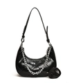 Borsa hobo nera in pelle PU trapuntata con catena argento e tracolla regolabile - Nero