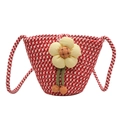 Mini-Umhängetasche in Rot-Weiß kariert mit dekorativer gelber 3D-Blume aus Strick - Sonnenblumen-Stil (Muster 1 Rot) / Rot