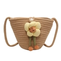 Braune geflochtene Umhängetasche für Kinder mit gelber Sonnenblume und Perlenverschluss - Sonnenblumen-Stil (Muster 1 Khaki) / Khaki