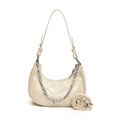 Borsa hobo chic color crema trapuntata in pelle PU con catena d'argento e tracolla - Bianco Sporco