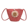 Red and white woven mini bucket bag with daisy detail and pearl clasp for summer - Daisy Style (Pattern 2 Red)