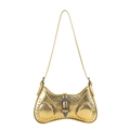 Trendige goldene PU-Schultertasche mit silbernen Nieten und Vintage-Schnallendetails - Gold