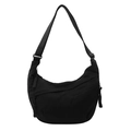 Minimalist black crescent canvas messenger bag with adjustable strap and rope zippers - Black