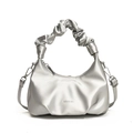 Bolso medialuna de cuero PU plateado con asa fruncida elegante y correa de hombro - Plateado