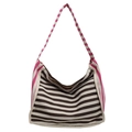 Sac à bandoulière d'été en toile avec coutures contrastées à rayures marron et rose - Noir