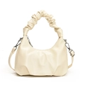 Chic cream white PU leather hobo bag with trendy scrunchie handle and adjustable strap - White