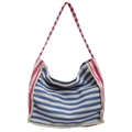 Sac cabas en toile rayée décontracté avec design bicolore bleu et rose grande capacité - Bleu