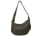 Olive green crescent canvas crossbody bag with adjustable strap and braided zipper pull - Green