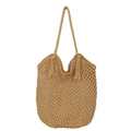 Modische khakifarbene geflochtene Umhängetasche mit Mesh-Design und Quasten - Khaki