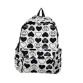 Stijlvolle nylon rugzak met zwarte hartpatronen en cartoon beerafdrukken voor dames - Wit