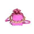 Hot pink metallic faux leather bucket bag with gold chain and crossbody strap - Rose Red