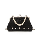 Funkelnde schwarze Strass-Abendtasche mit Perlenbesatz und elegantem Perlengriff oben - Schwarz