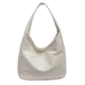 Bolso tote minimalista de cuero PU blanco crema con bandolera ancha y etiqueta de moda - Blanco