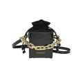 Mini black patent leather bucket bag with gold chain handle and drawstring interior - Black